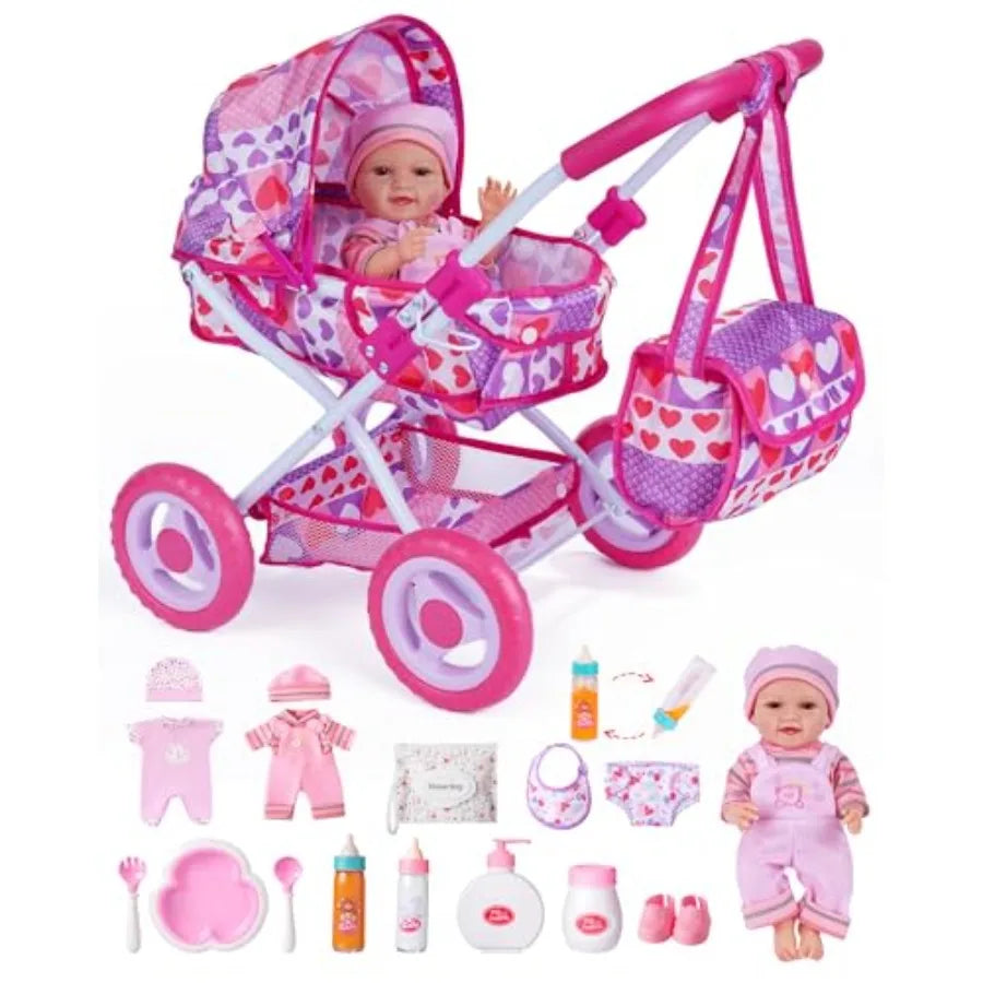 14 Pcs Doll Stroller with Baby Doll