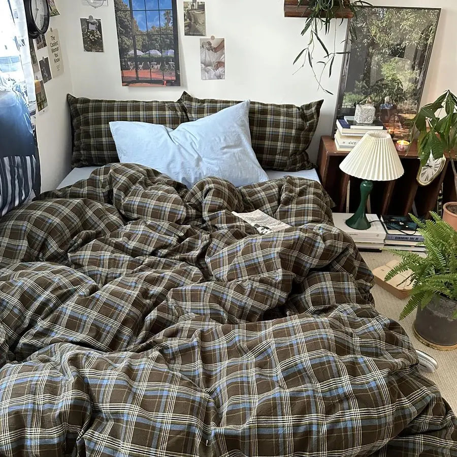 3 Piece Buffalo Plaid Duvet Cover Set