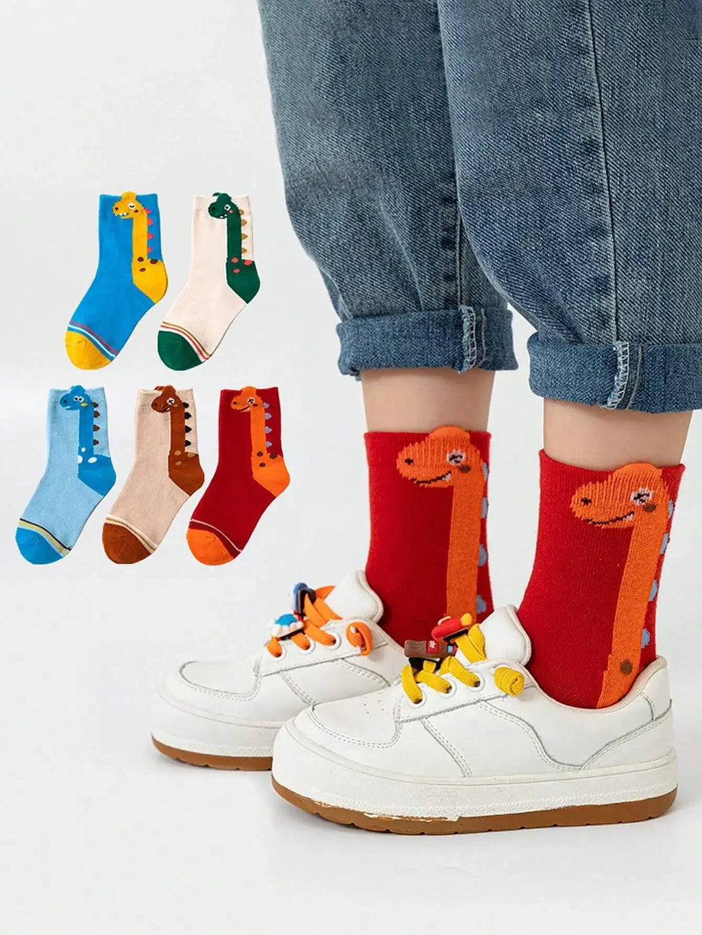 5 Pairs Neck Dinosaur Children's Socks