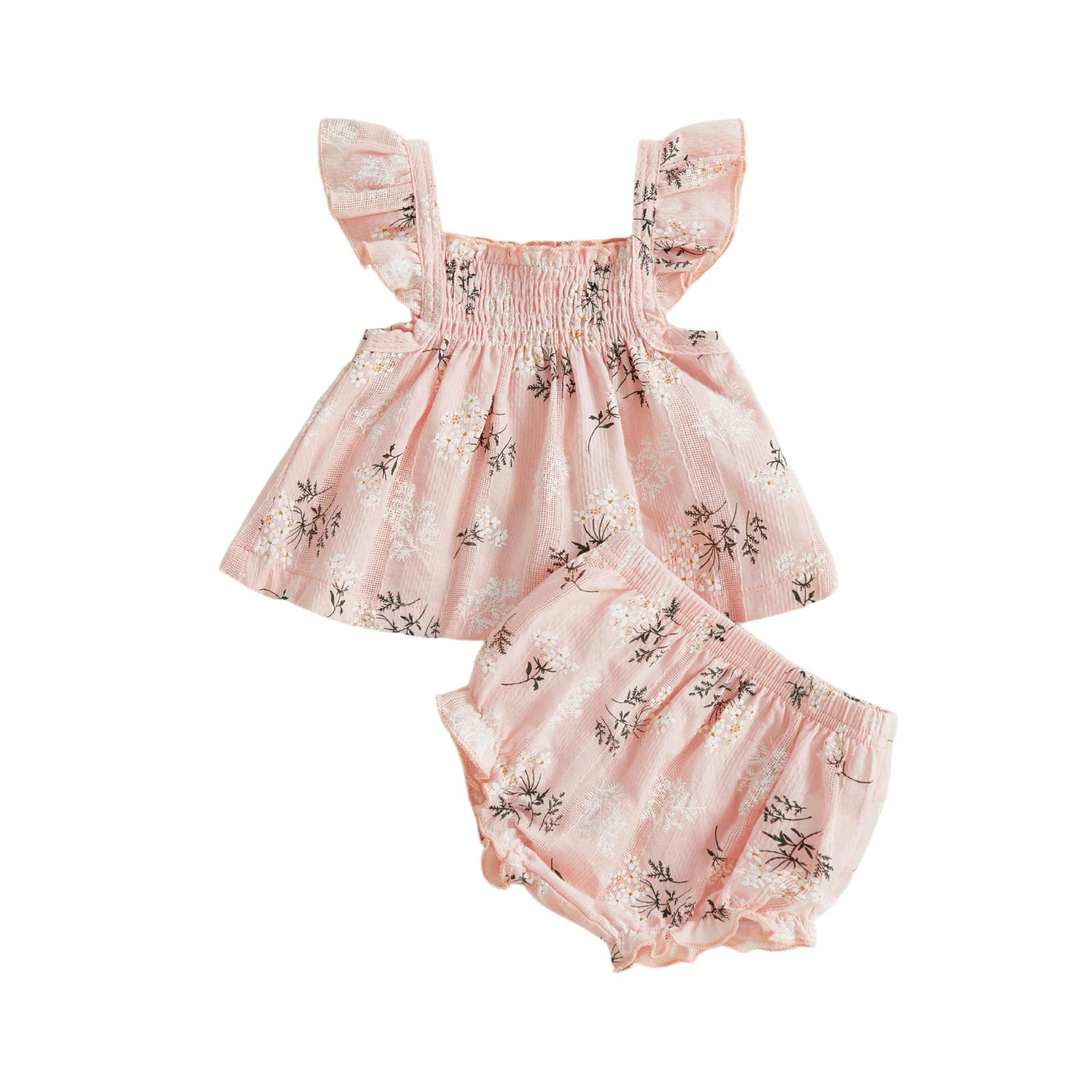 Girl Floral Flutter Sleeve Top and Shorts