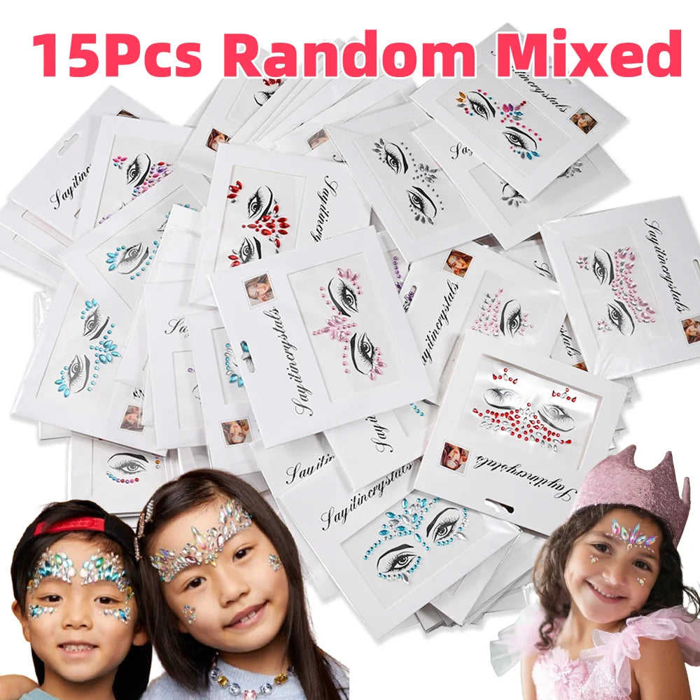 15Pcs Glitter Face Gems Tattoos
