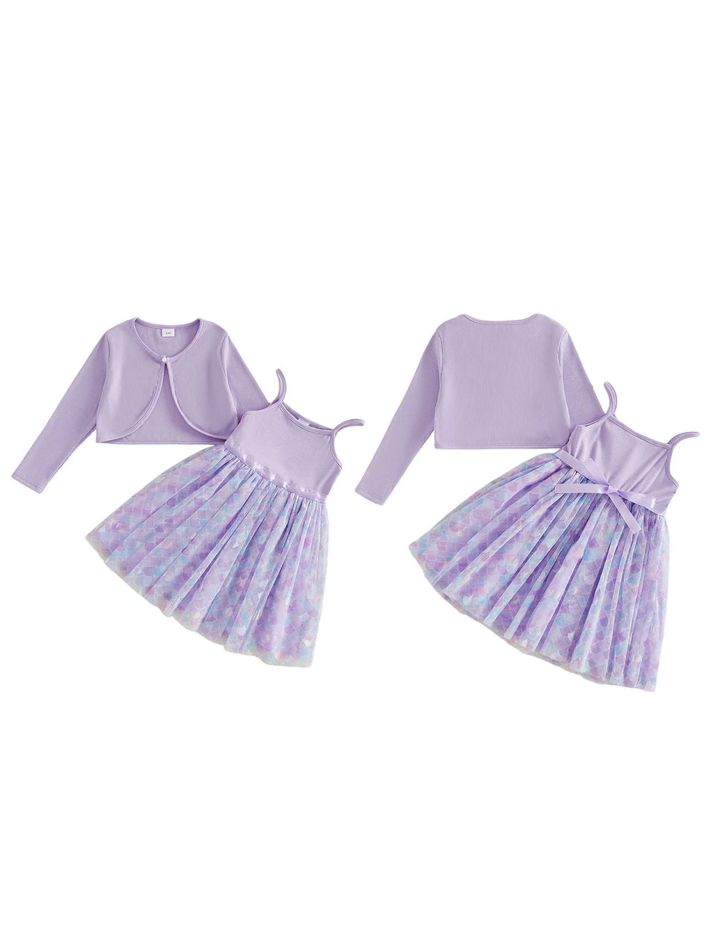 Long Sleeve Cardigan Mermaid Scale Print Dress