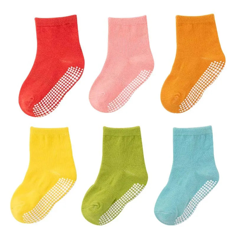 1/3/6/9/12 Pairs Non-slip Kids Cotton Socks