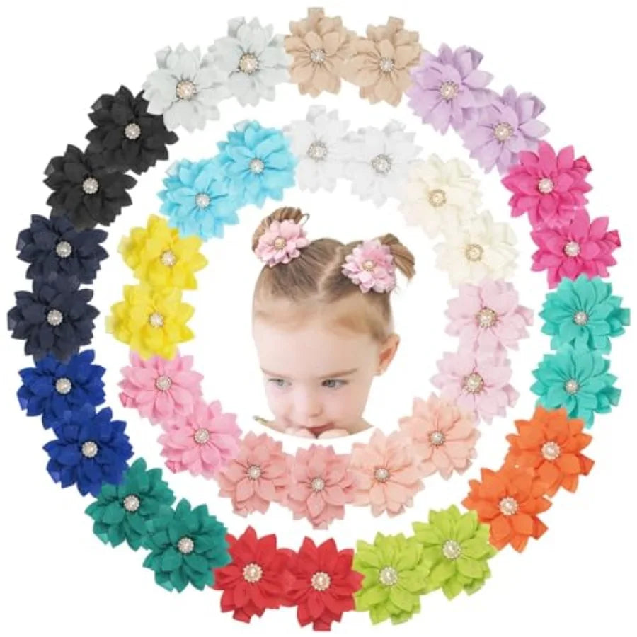 40PCS 2" Chiffon Flower Hair Bows Clips