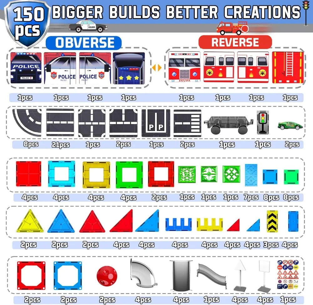 150PCS Magnetic Tiles Road with Marble Run