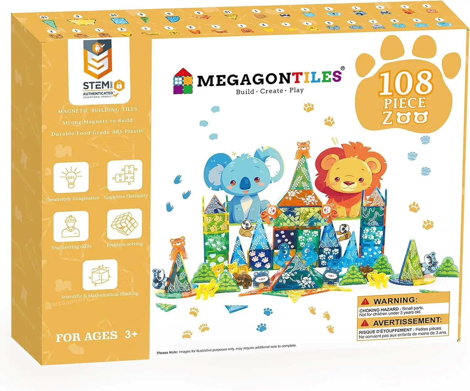 108 PCS Zoo Animals Magnetic Tiles Set