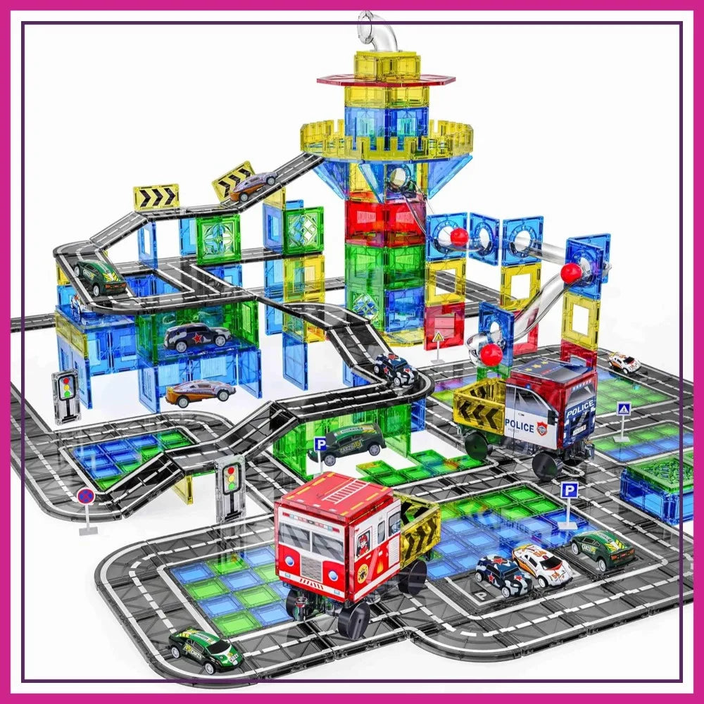 150PCS Magnetic Tiles Road with Marble Run