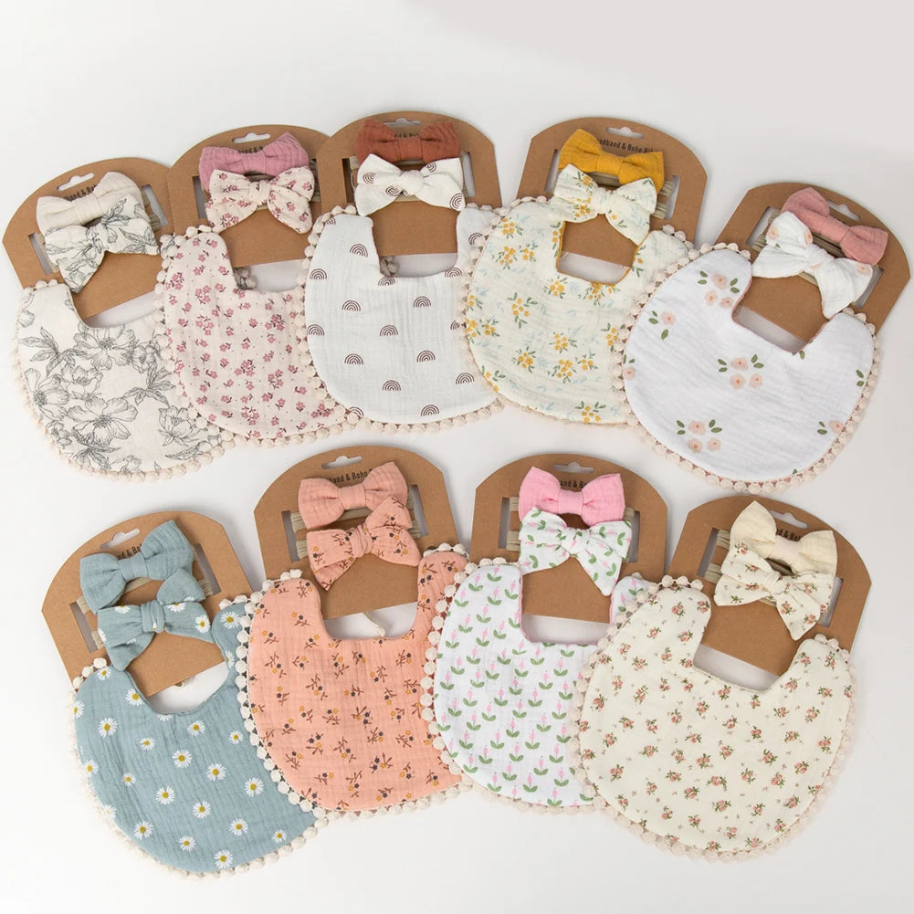 3Pcs Baby Bibs & Headbands Bow