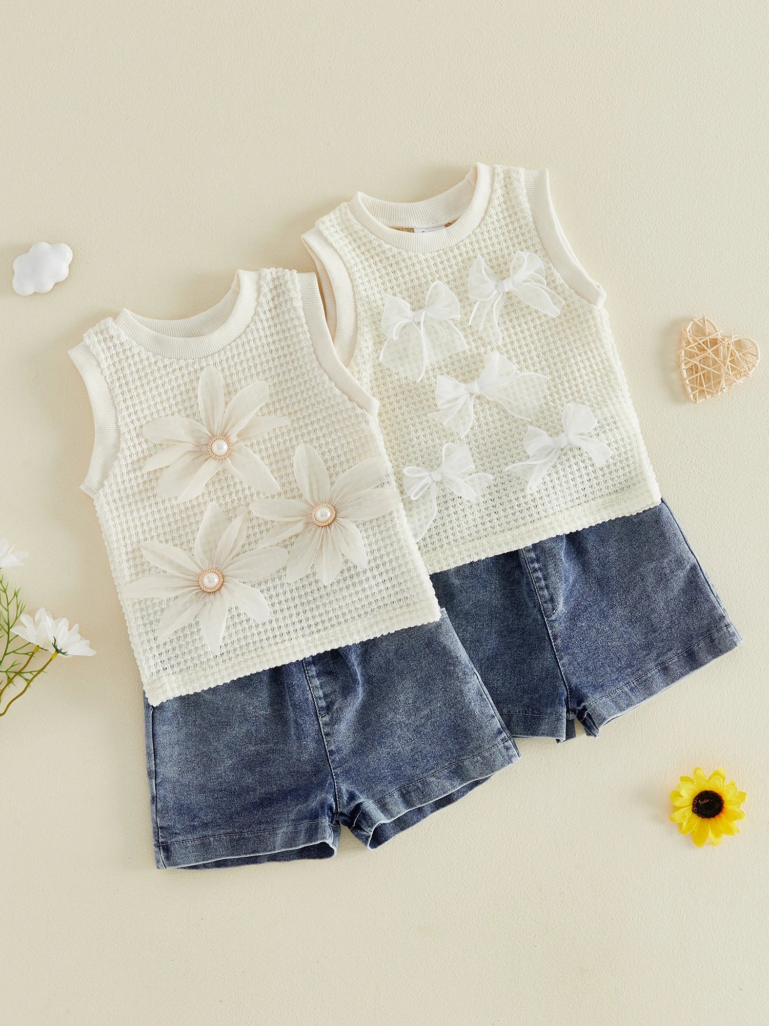 Ruffle Sleeve Tunic and Stretchy Denim Shorts