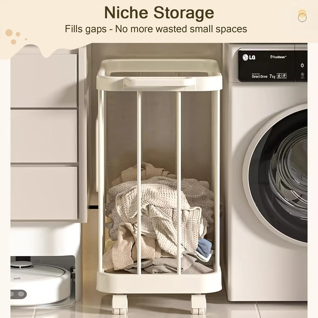 Cream Rolling Laundry Basket with Wheels