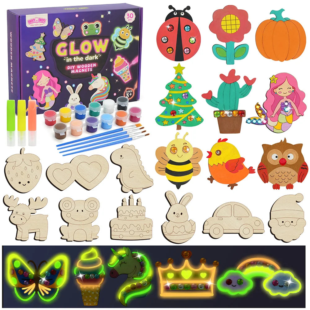 Glow in The Dark Wooden Magnets