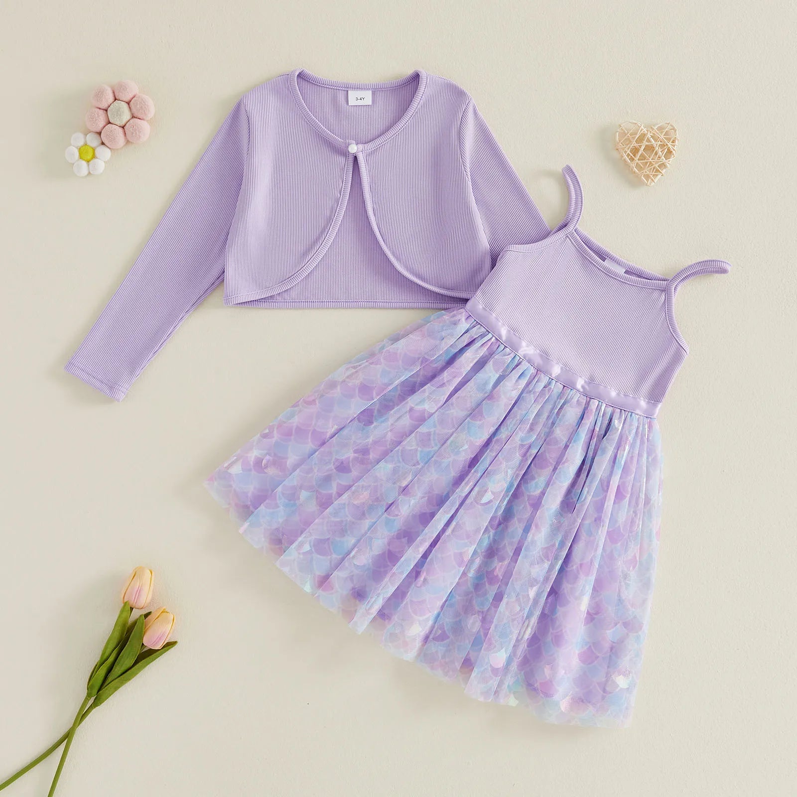 Long Sleeve Cardigan Mermaid Scale Print Dress