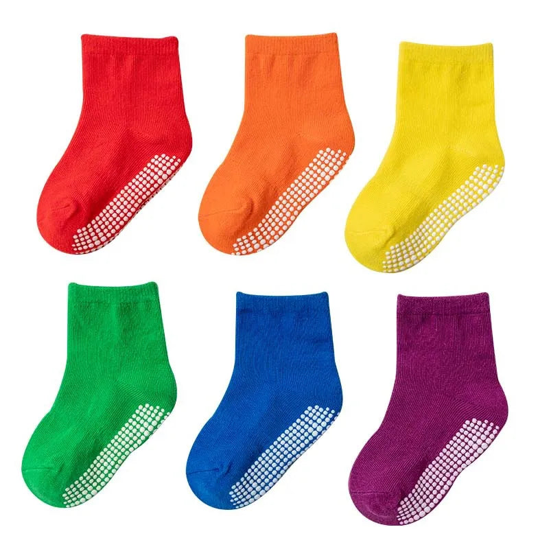 1/3/6/9/12 Pairs Non-slip Kids Cotton Socks