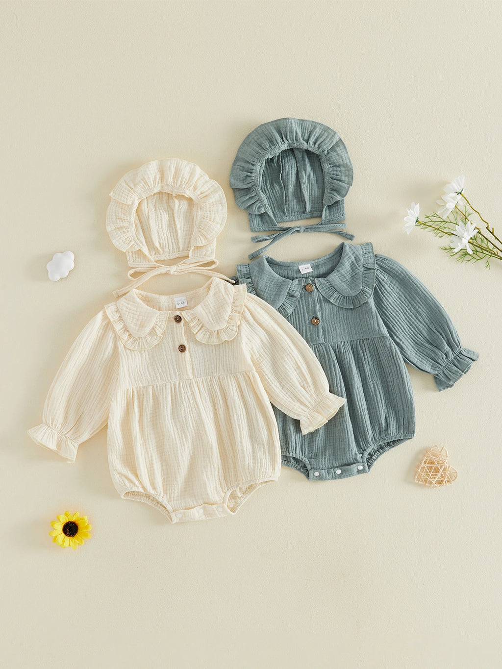 Infant Linen Romper Set with Hat