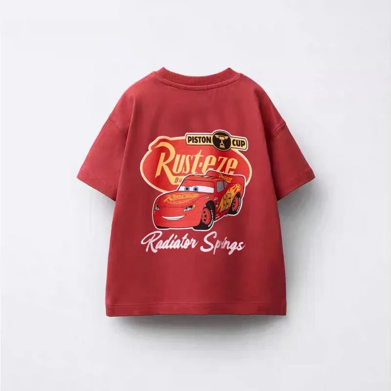 Trendy Tshirt Cartoon Car Printed Short Sleeve Tops New Design Tees Summer Clothes Toddler Pure Cotton T Round Neck Pullovers