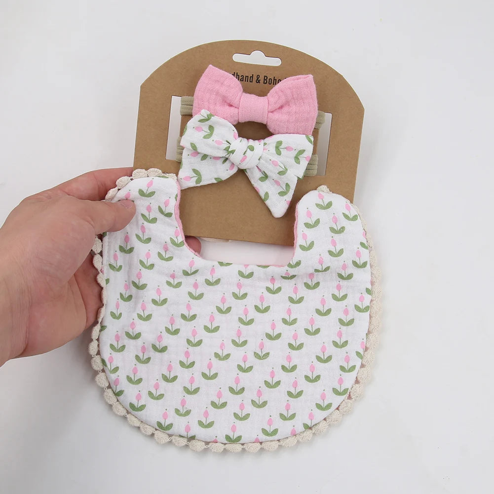 3Pcs Baby Bibs & Headbands Bow