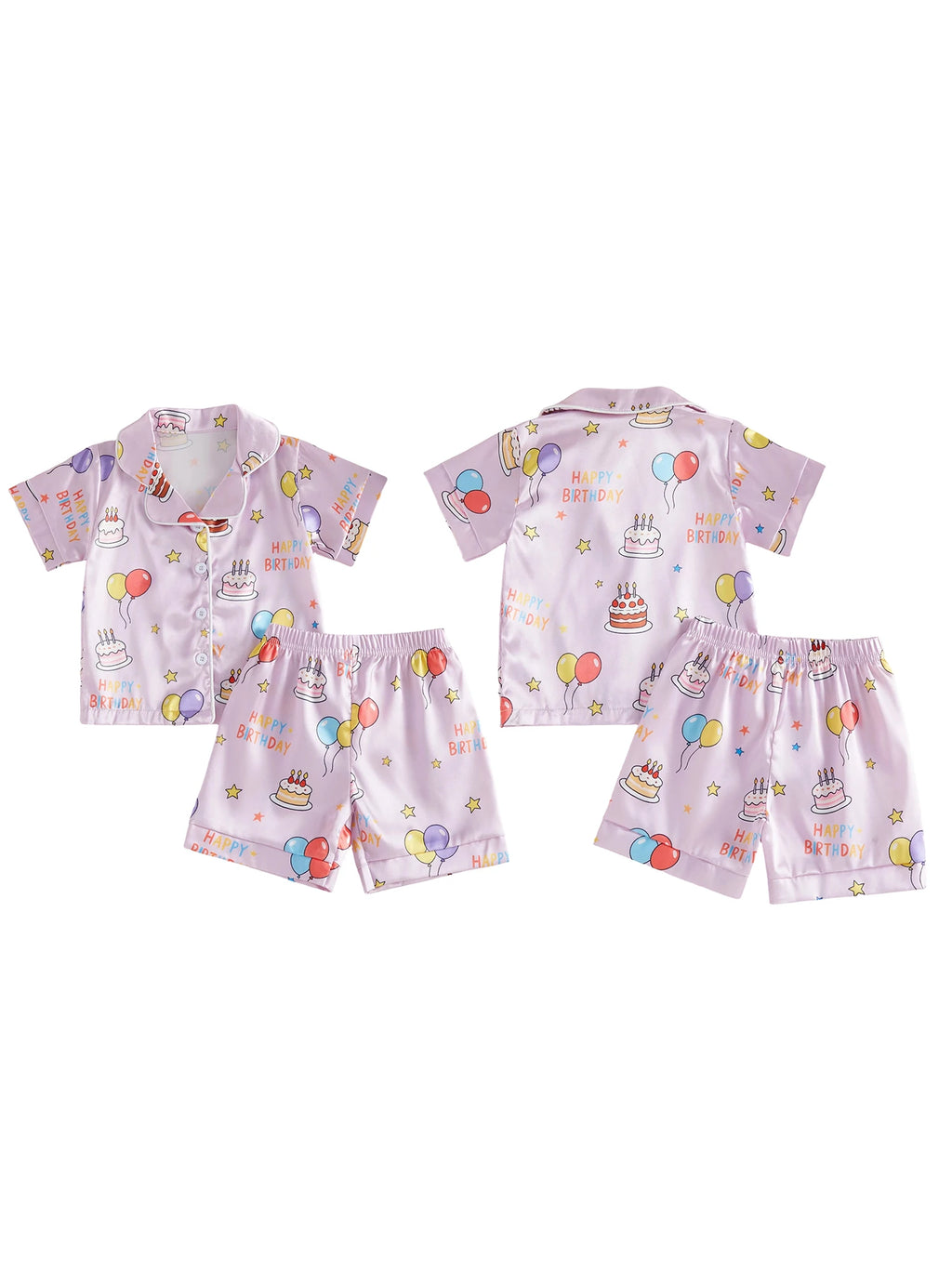 Girls Birthday Satin Pajama Set