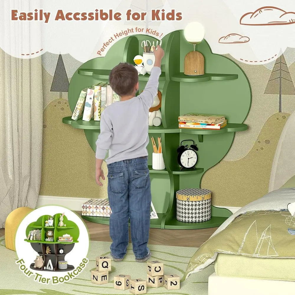 Multi-Tier Wooden Kids Bookshelf