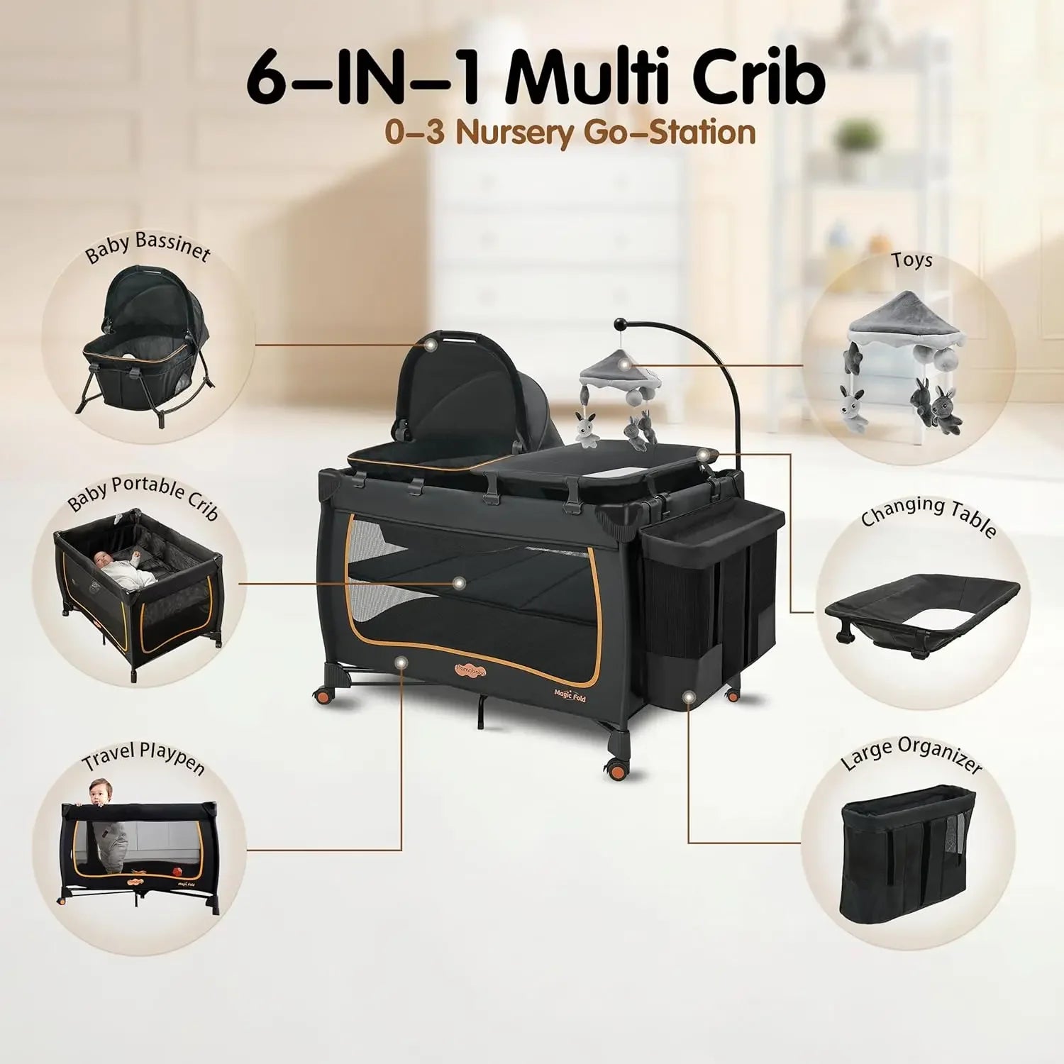 6 in 1 Baby Pack and Play with Bassinet