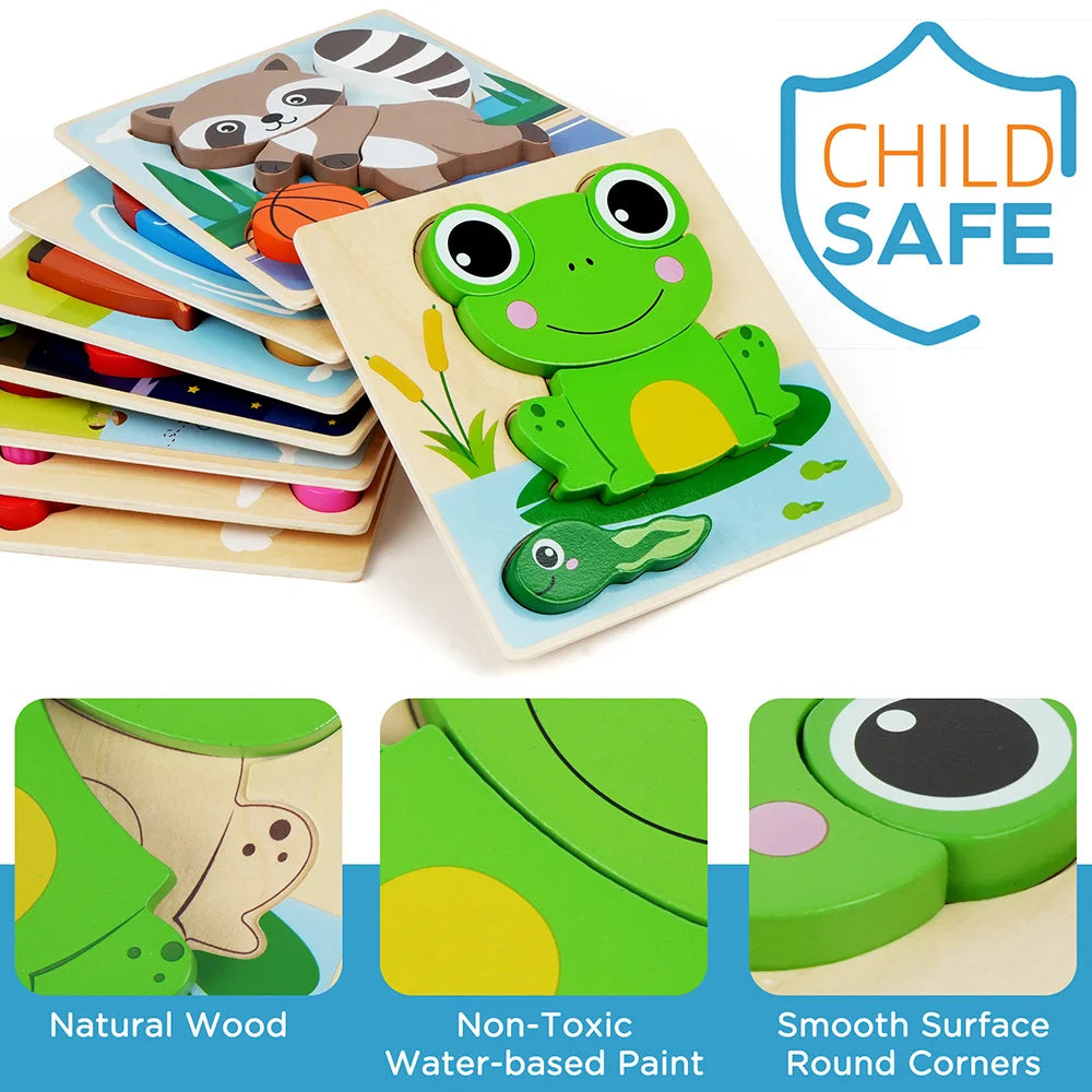 8 Pack Animal Wooden Puzzles