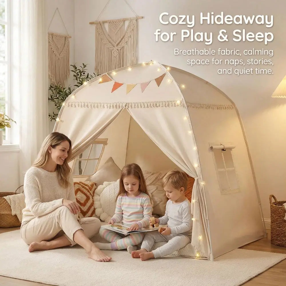 Tent With Triangle Bunting & Star String Lights