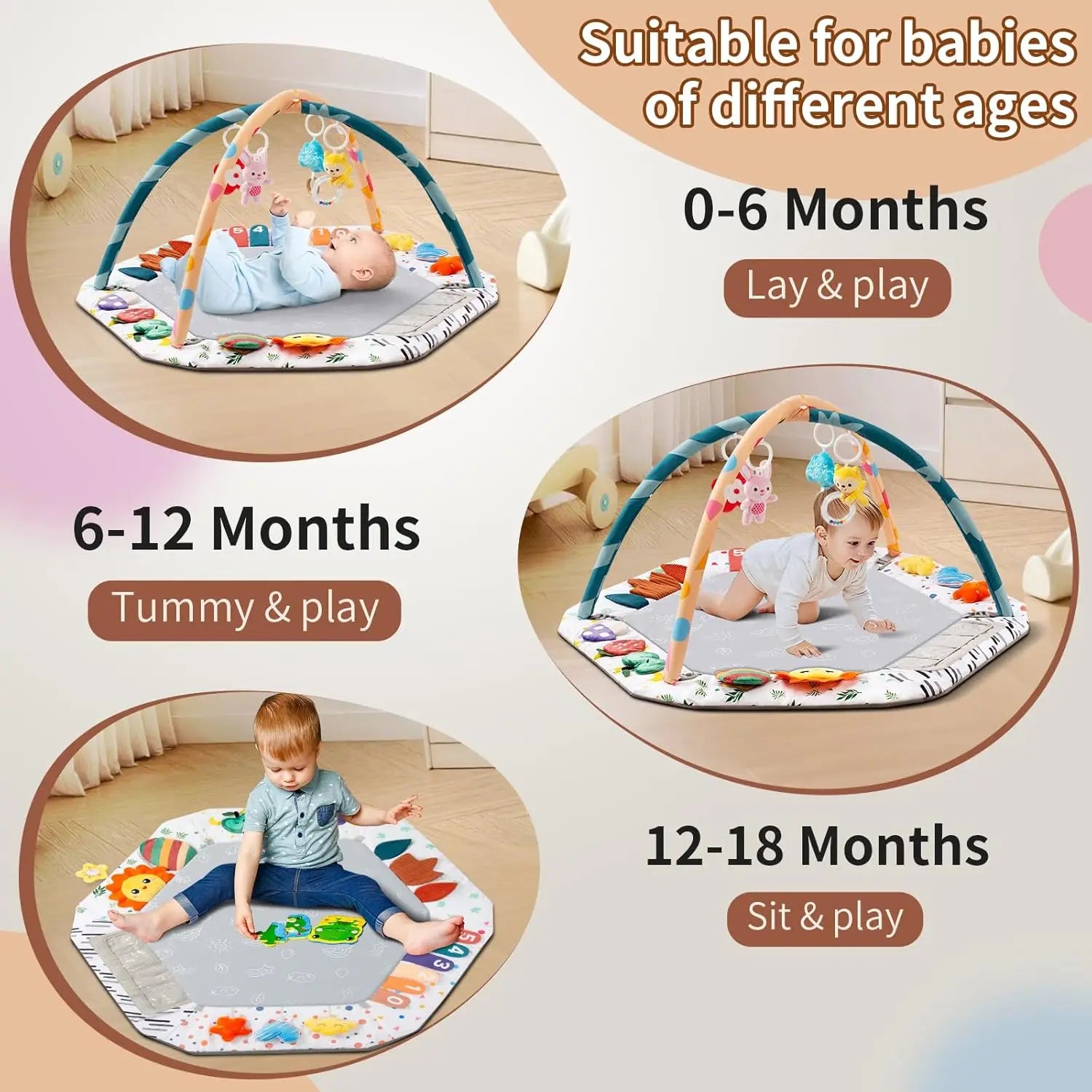 Baby Play Gym Mat with 6 Development Zones