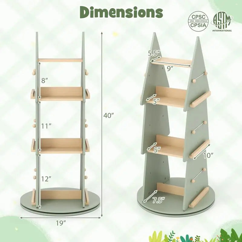 4 Tier Tree Shape Kids Rotating Bookshelf