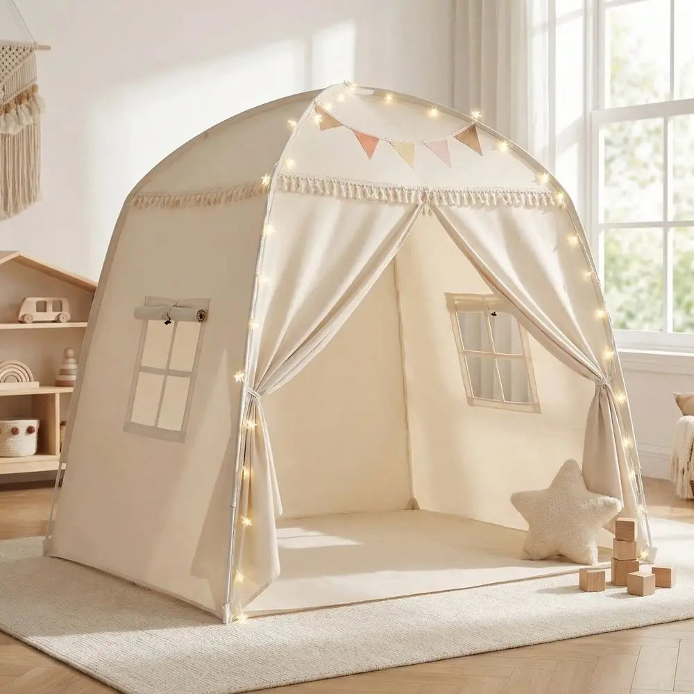 Tent With Triangle Bunting & Star String Lights