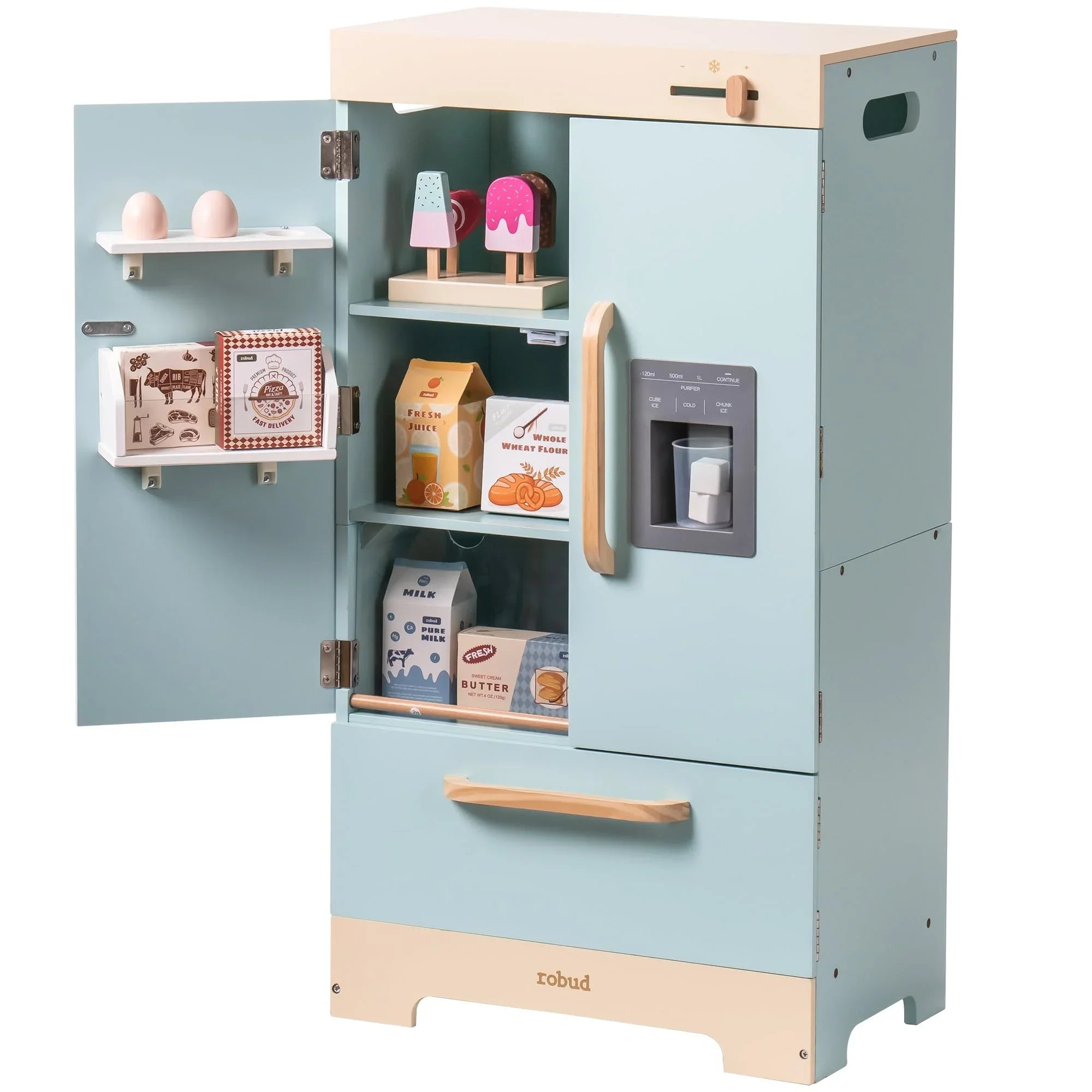 Kitchen Fridge Refrigerator with Ice Dispenser Wooden