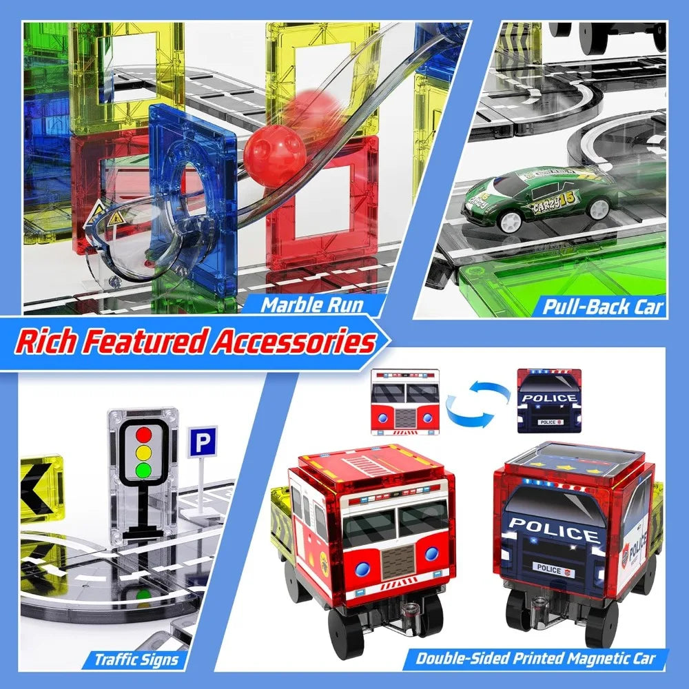 150PCS Magnetic Tiles Road with Marble Run