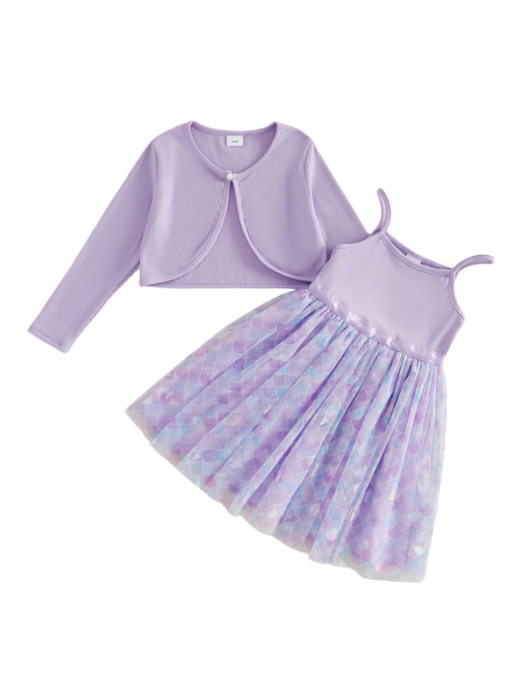 Long Sleeve Cardigan Mermaid Scale Print Dress