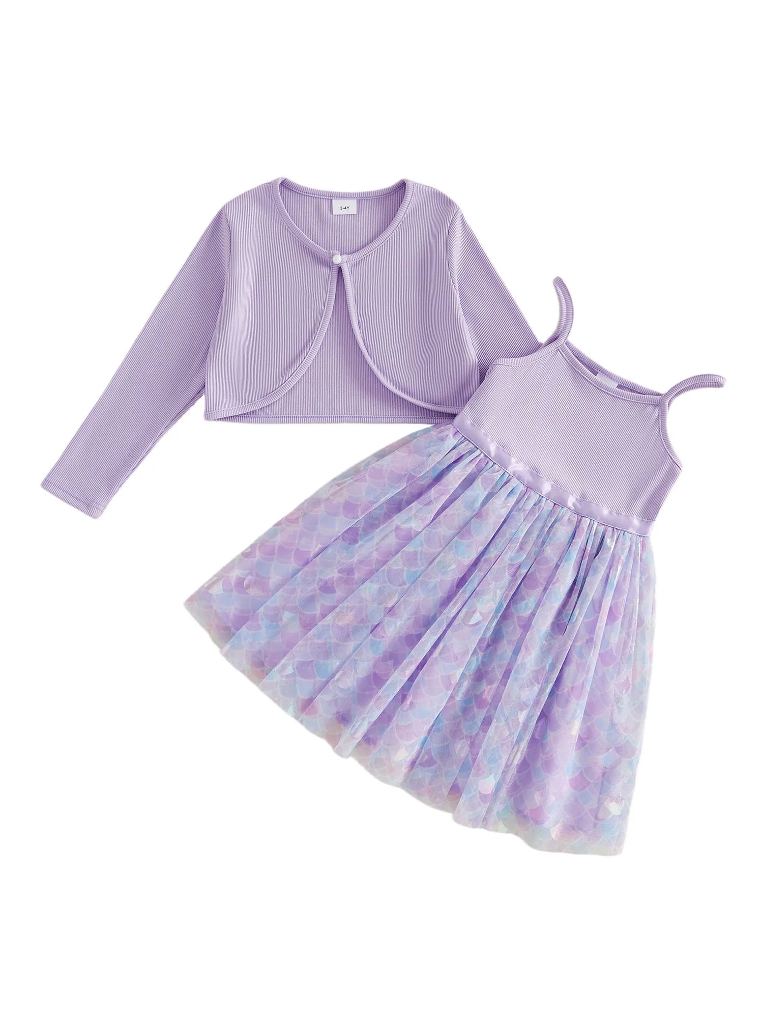 Long Sleeve Cardigan Mermaid Scale Print Dress