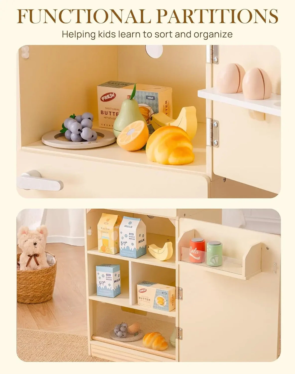 Wooden Toy Fridge Refrigerator Play kitchen