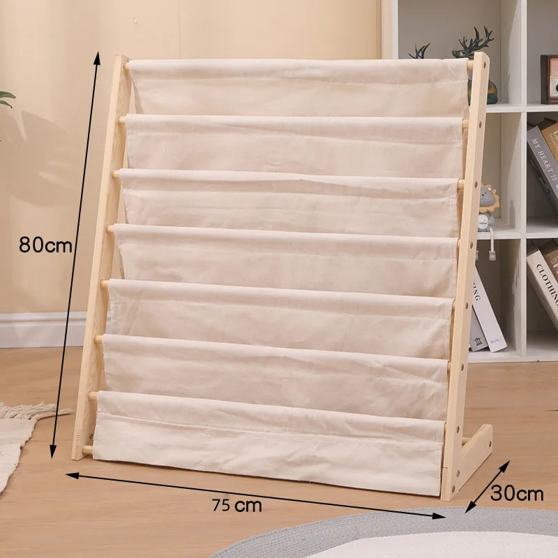 Solid Wood Children Bookshelf Multi-Layer Movable Shelf for Kids Storage Floor Standing Bookshelf Picture Book Rack Bookcase