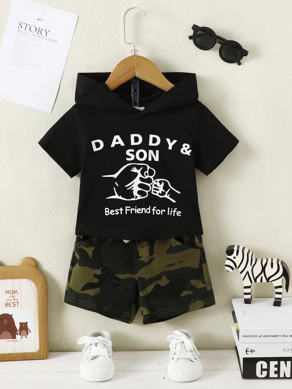 Boys Hooded Short Sleeve Shorts Beach Vacation