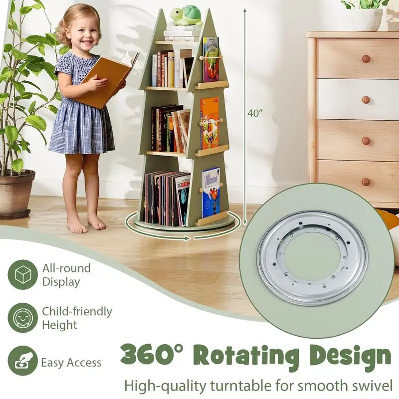 4 Tier Tree Shape Kids Rotating Bookshelf