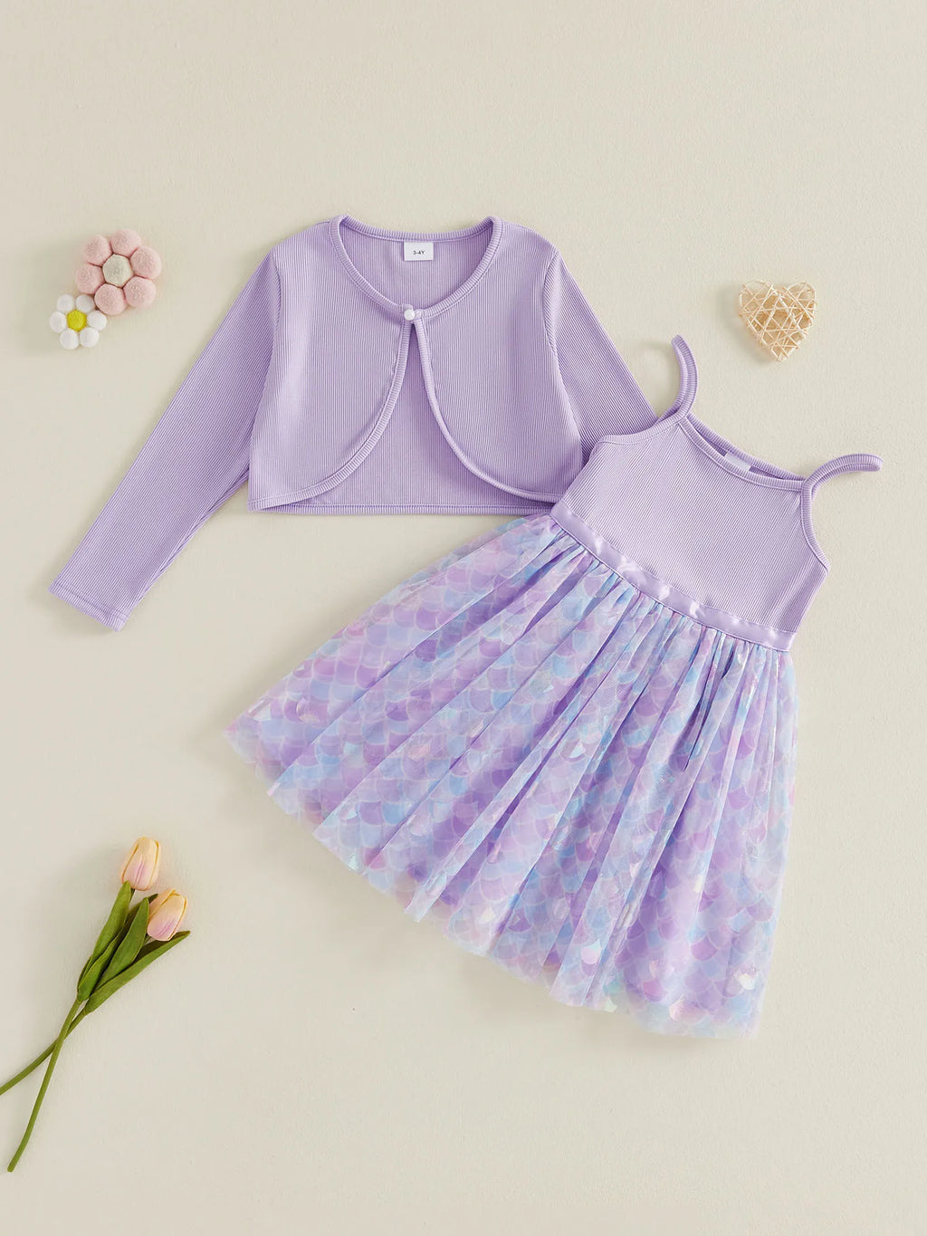 Long Sleeve Cardigan Mermaid Scale Print Dress