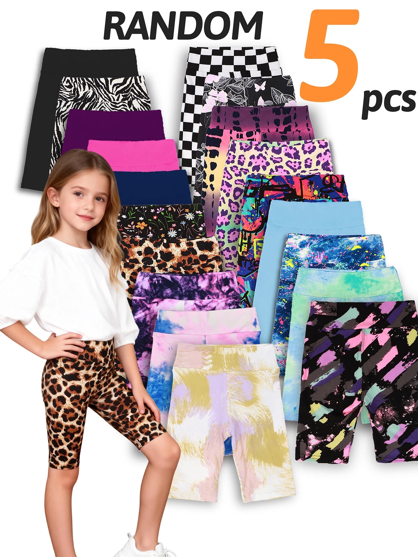 5pcs girls soft stretchy biker shorts,