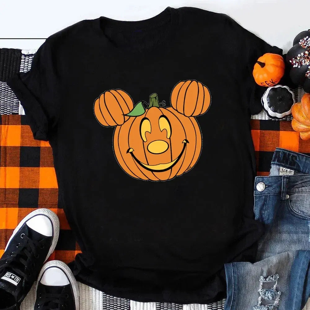 Color: Beige, Kid Size: 4T - Funny Mickey Minnie Mummy Print Disney Children Cotton T Shirts Trick Treat Fashion Halloween Cute Kid Clothes Girls Streetwear