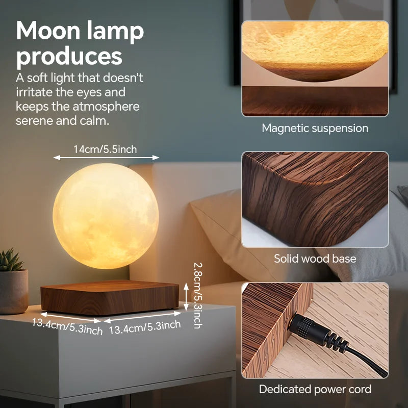 Magnetic Floating Rotating Moon Lamp - Wooden Base
