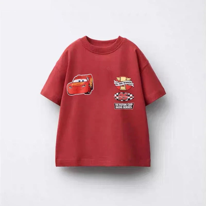 Trendy Tshirt Cartoon Car Printed Short Sleeve Tops New Design Tees Summer Clothes Toddler Pure Cotton T Round Neck Pullovers