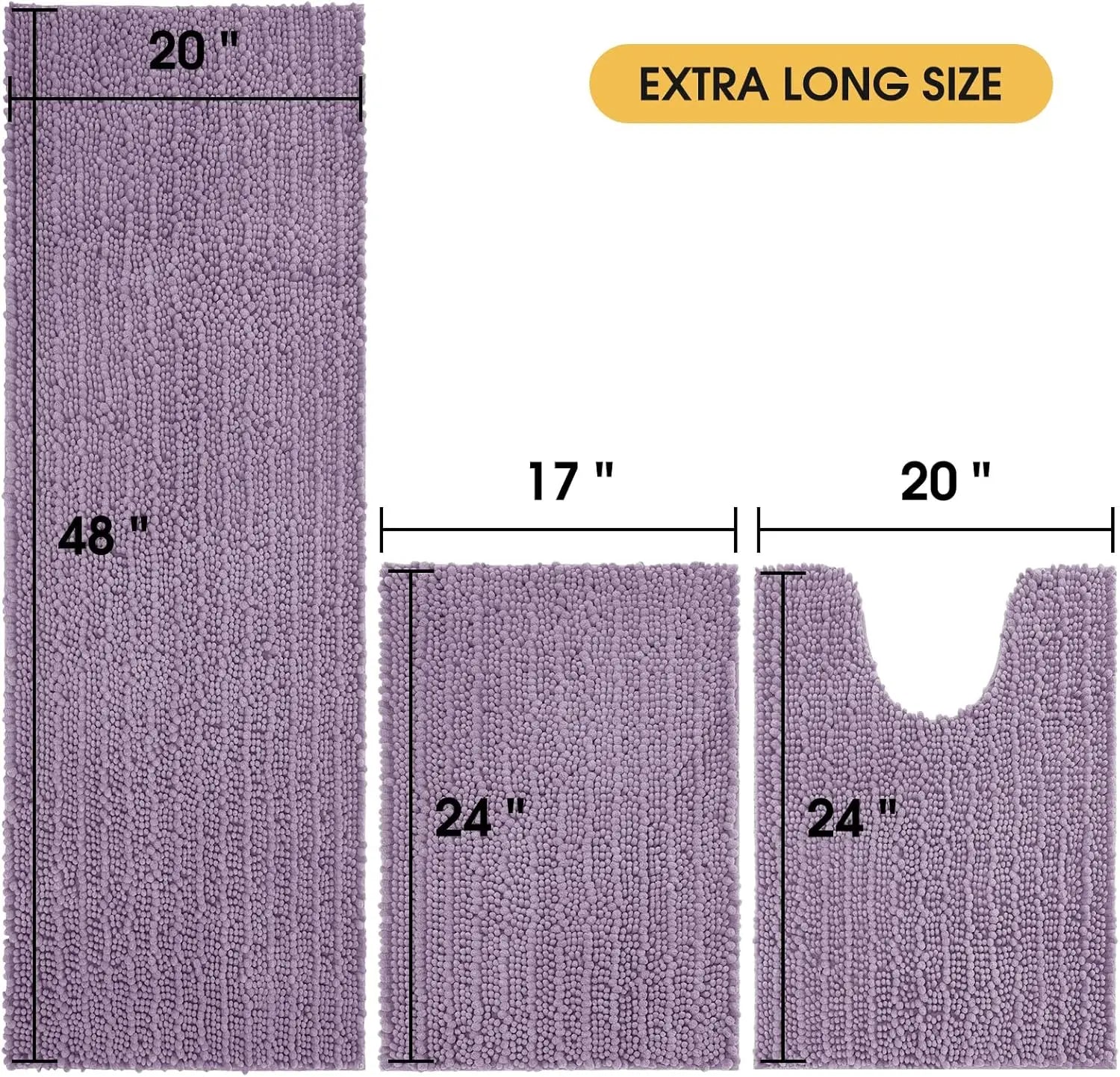 3-Piece Extra Large Lavender Bathroom Rug