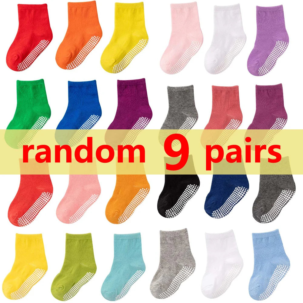 1/3/6/9/12 Pairs Non-slip Kids Cotton Socks