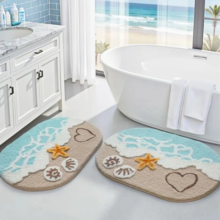 2 Pcs Beach Bathroom Rugs Set