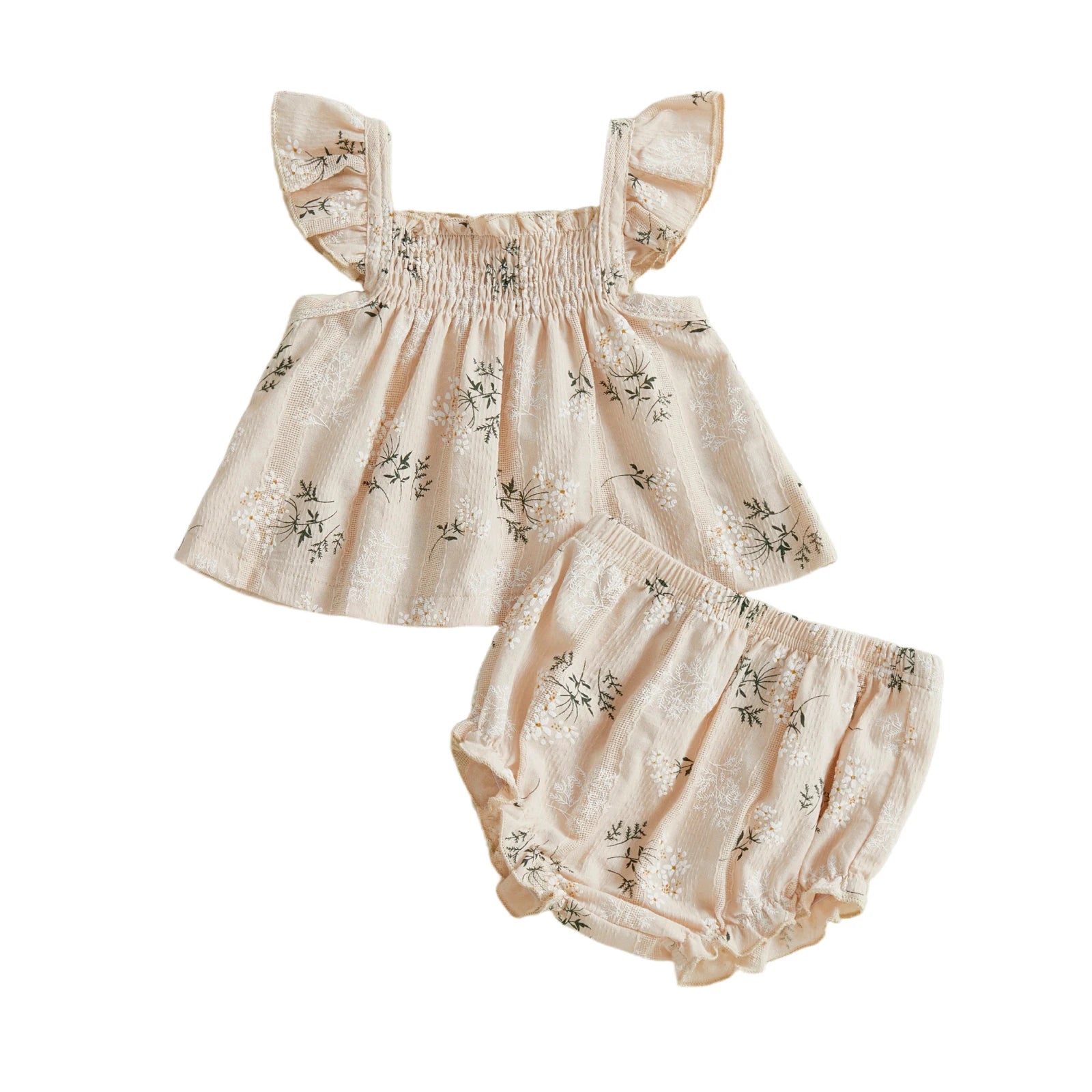 Girl Floral Flutter Sleeve Top and Shorts