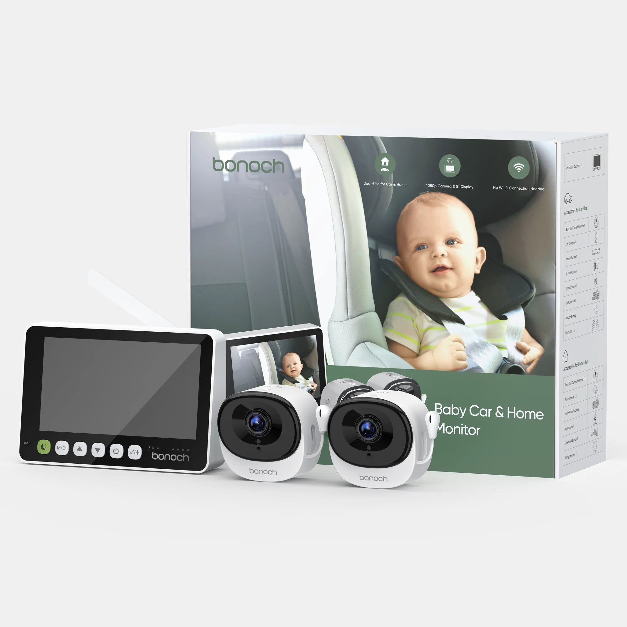 Car- Home Use Baby Monitor, 5" 1080P Wireless