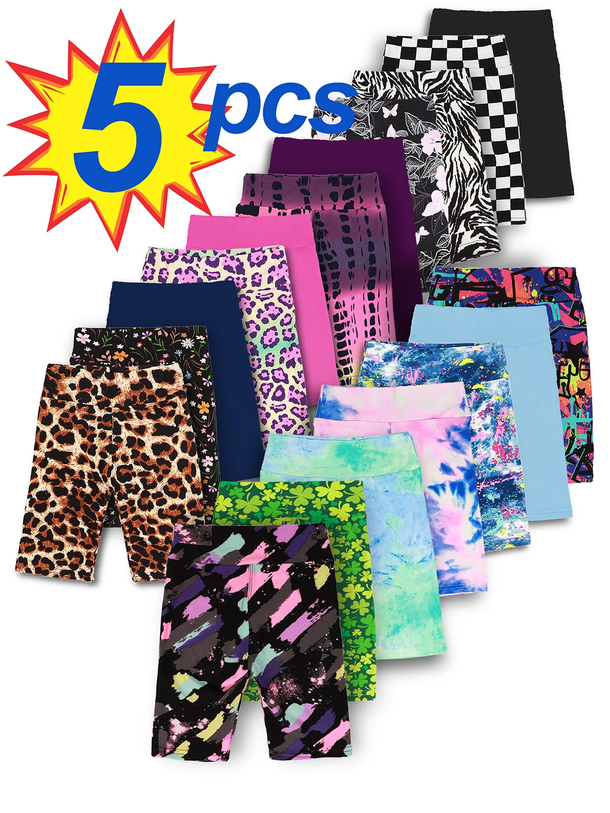 5pcs girls soft stretchy biker shorts,
