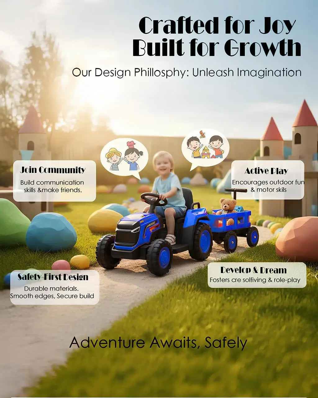 12V Ride on Tractor with Detachable Garden Cart