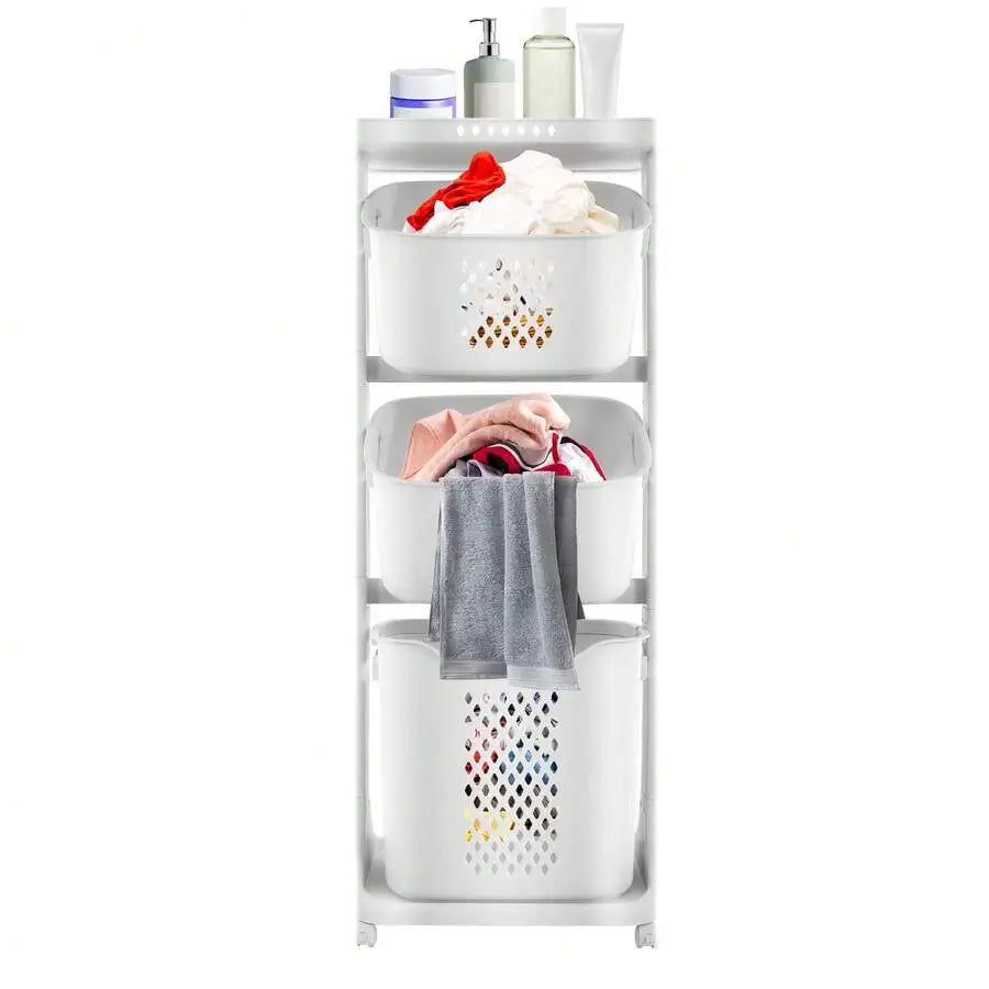 Stackable 3-Tier Laundry Basket With Wheels