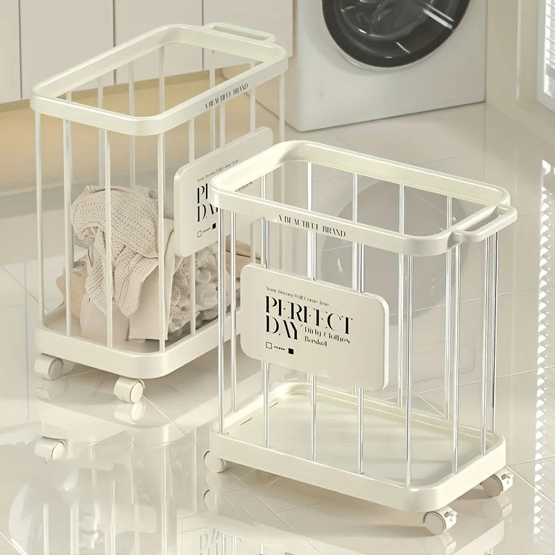 Cream Rolling Laundry Basket with Wheels